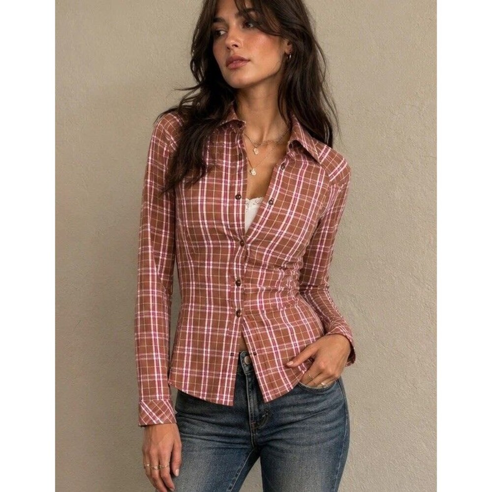 NWOT Vintage Rockies Women's Western Plaid Cotton Snap front Long Sleeve Shirt S